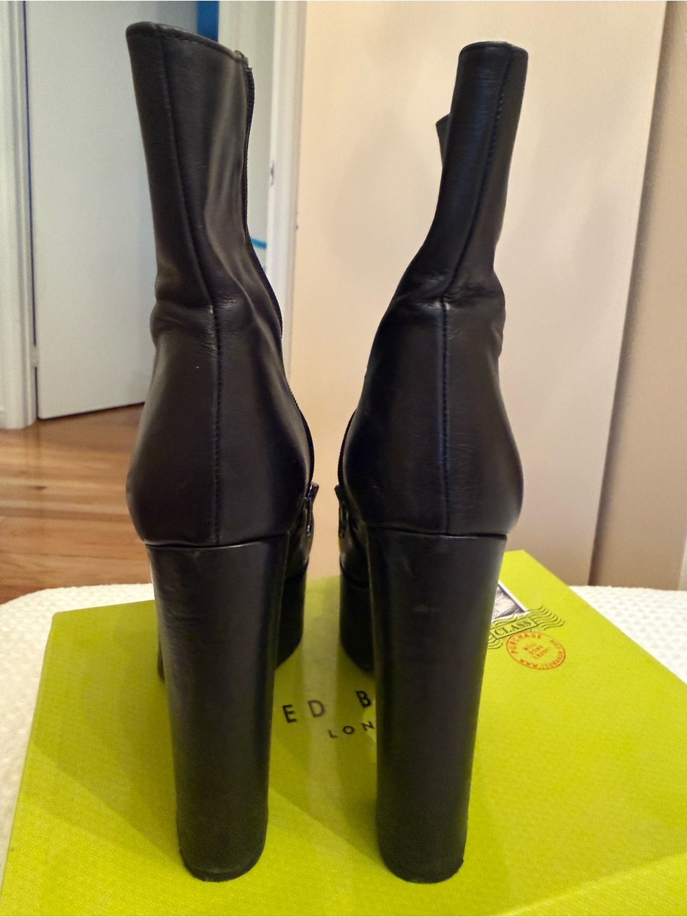 L'INTERVALLE Black Leather Platform Block Heel Ankle Boots